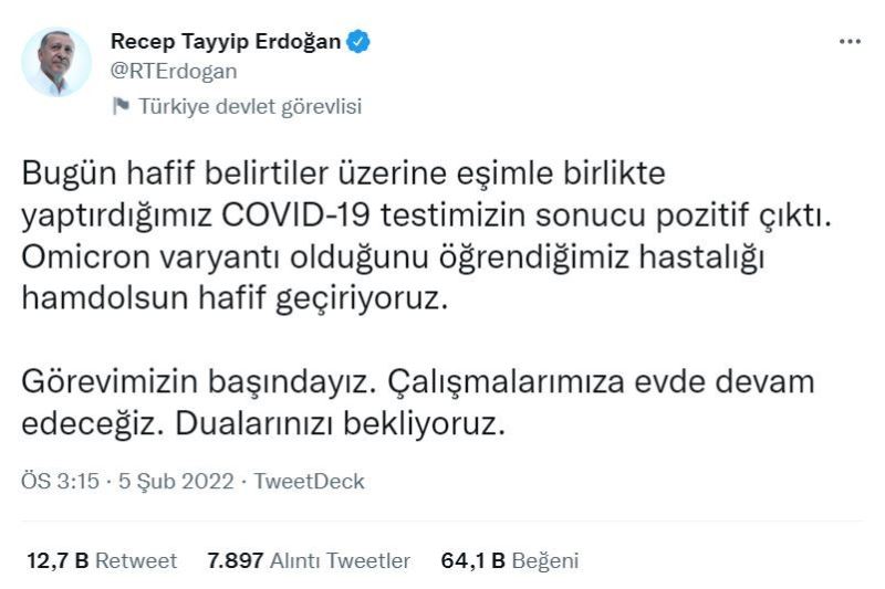 Siyasilerden Covid-19’a yakalanan Cumhurbaşkanı Erdoğan’a geçmiş olsun mesajı
