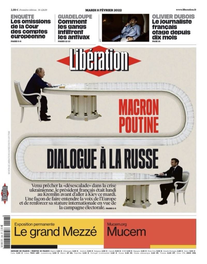Macron ve Putin’in oturduğu masa Fransa basınının gündeminde
