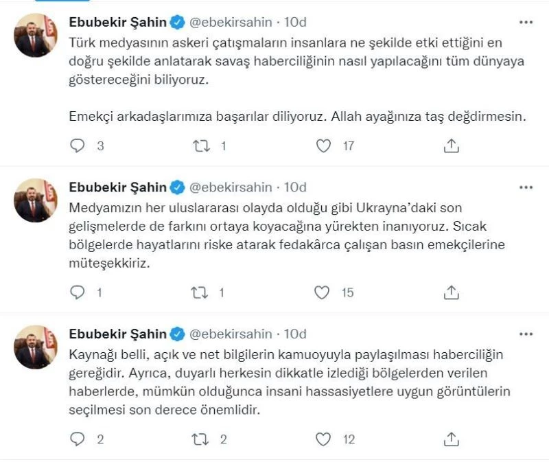 RTÜK Başkanı Şahin: “Türk medyasının savaş haberciliğinin nasıl yapılacağını tüm dünyaya göstereceğini biliyoruz”
