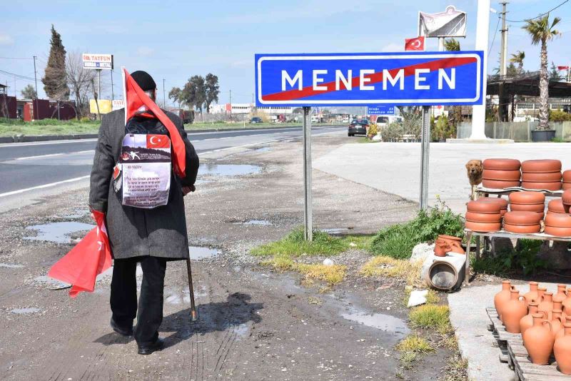 68 yaşında elinde bastonuyla İzmir’den Çanakkale’ye yürüyor
