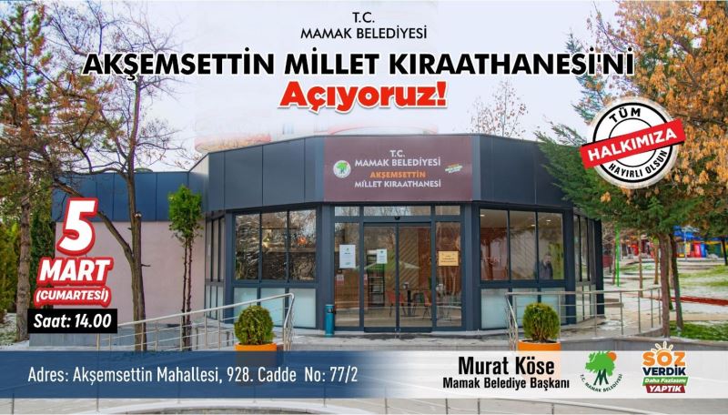 Akşemsettin Millet Kıraathanesi açılıyor
