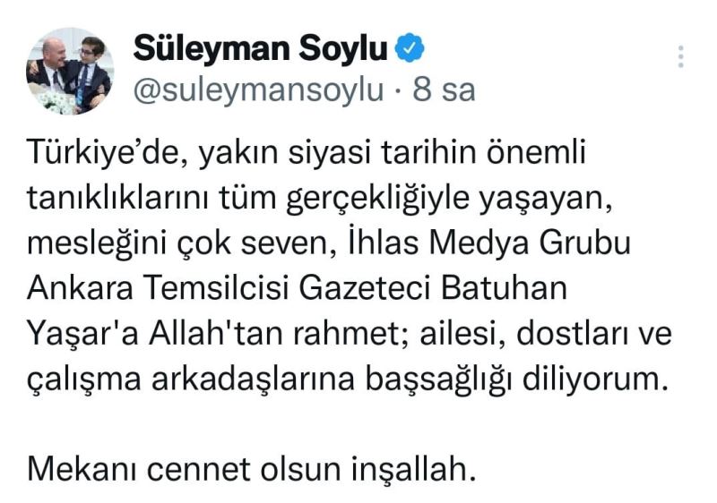 İhlas Medya Ankara Temsilcisi Batuhan Yaşar için siyasilerden taziye mesajları
