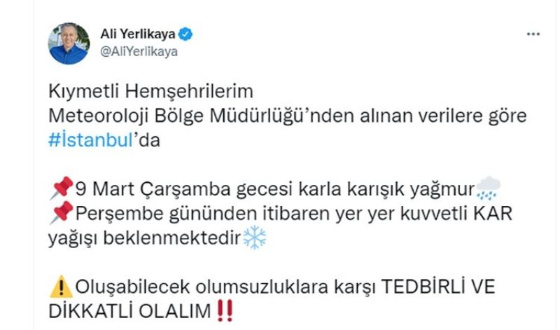 İstanbul Valisi Ali Yerlikaya’dan kar yağışı uyarısı
