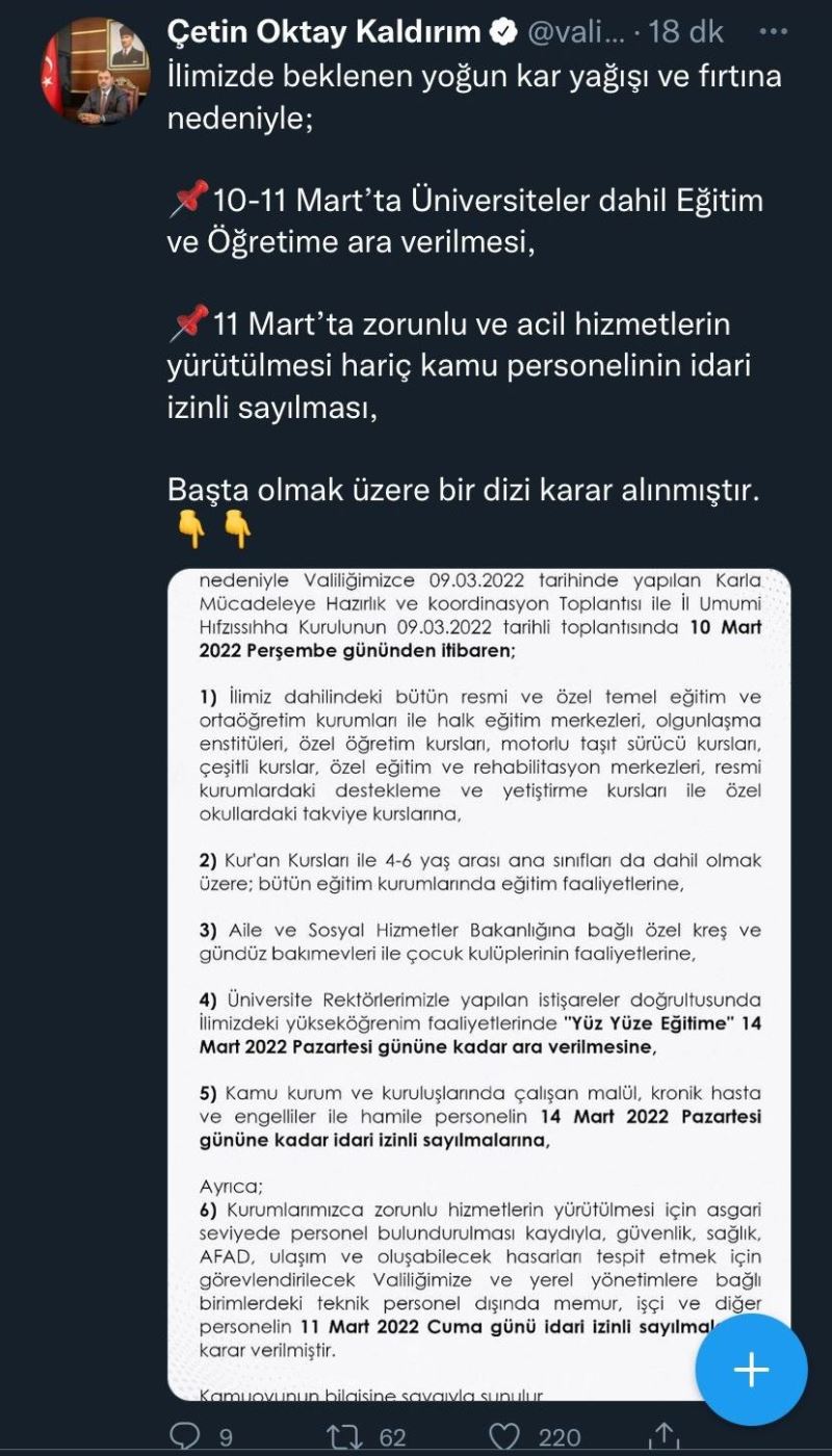 Sakarya’da olumsuz hava koşulları sebebiyle eğitime ara verildi
