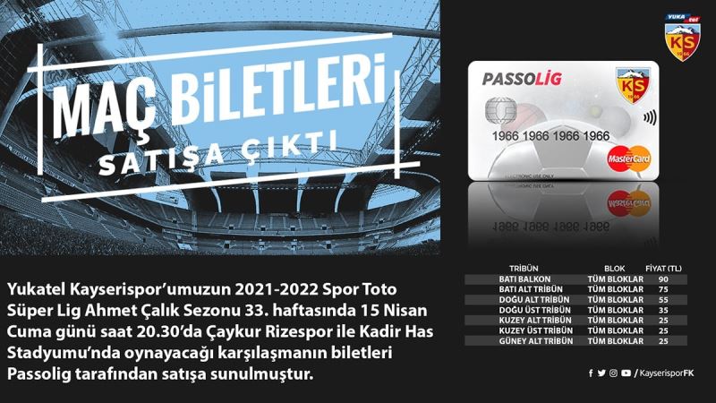 Kayserispor-Rizespor maçının bilet fiyatları belli oldu
