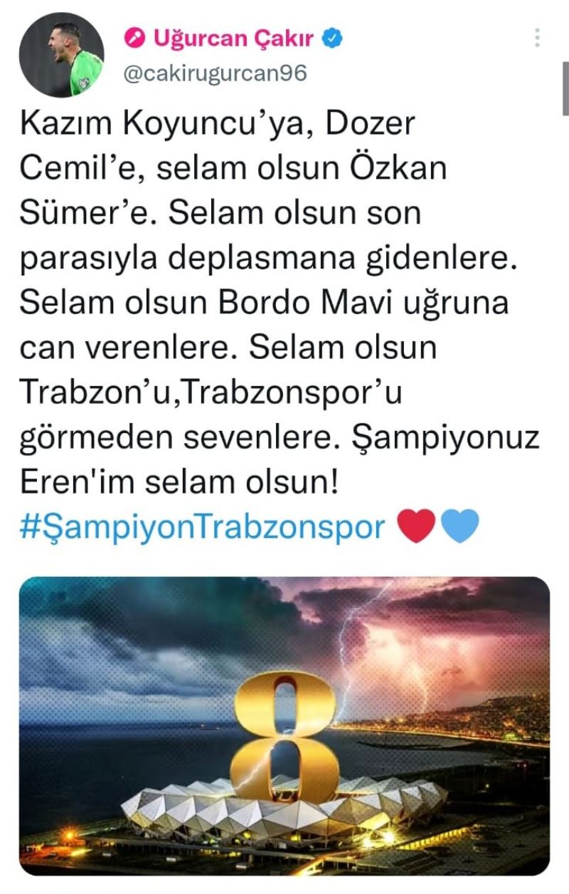 Trabzonspor’u kurtardığı penaltı ile şampiyonluğa taşıdı, sevincini bu tweetle paylaştı