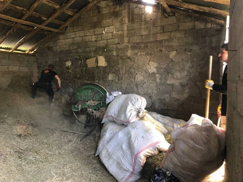 İtfaiye ekibi samanlıkta yılan aradı
