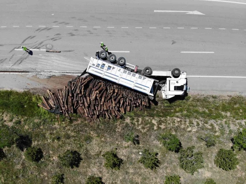 Devrilen tomruk yüklü tırın sürücüsü: 