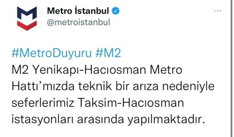 Yenikapı-Hacıosman metro hattında seferler teknik arıza sebebiyle aksadı
