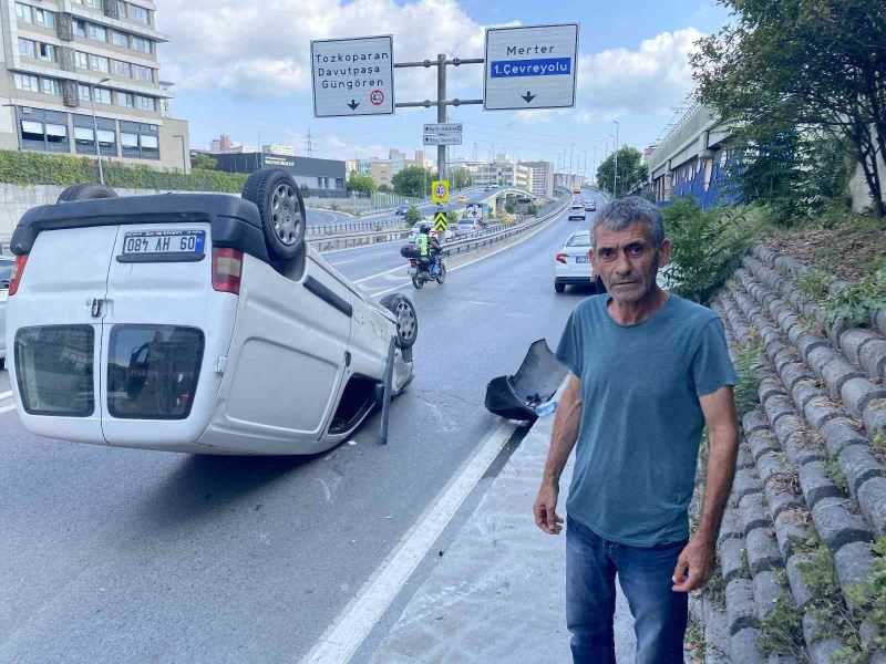 Takla atan araçtan burunları bile kanamadan çıktılar
