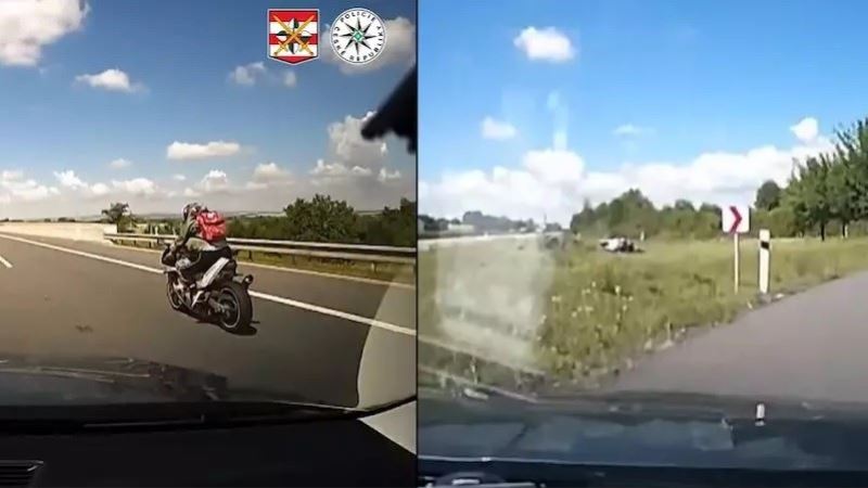 Çekya’da radara yakalanan motosiklet sürücüsü polis kovalamacasında takla attı
