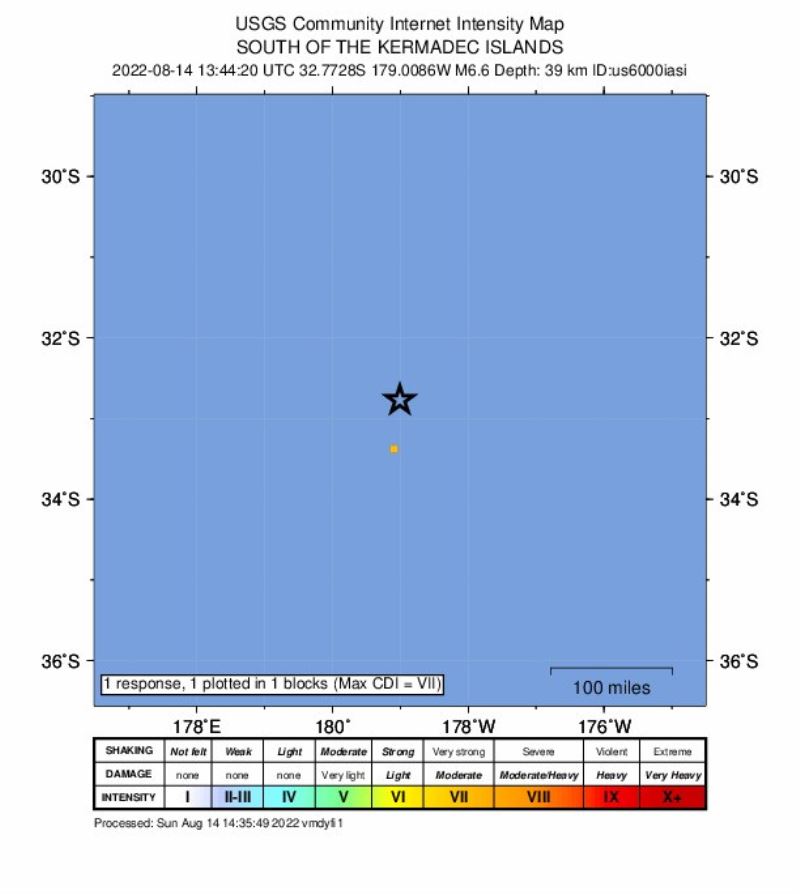 Büyük Okyanus’taki Kermadec Adaları açıklarında 6.6 büyüklüğünde deprem
