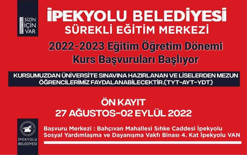 İpekyolu Belediyesinden ücretsiz TYT-AYT-YDT kursları

