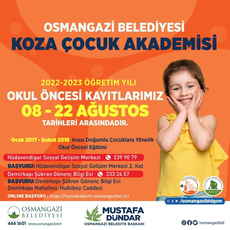 Osmangazi Koza Çocuk Akademi’de kayıtlar başladı
