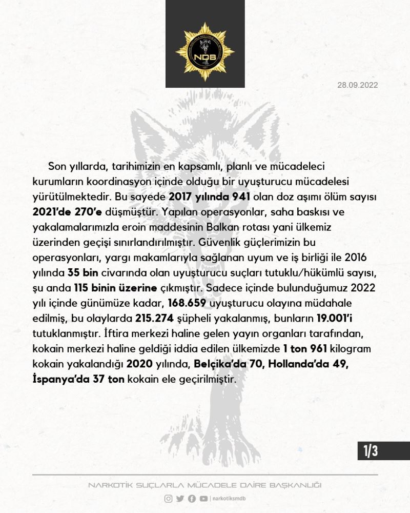 İçişleri Bakanlığından Türkiye’nin uyuşturucu ile mücadelesine yönelik haberler hakkında açıklama

