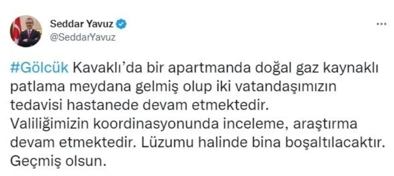 Kocaeli Valisi Yavuz’dan patlamaya ilişkin açıklama
