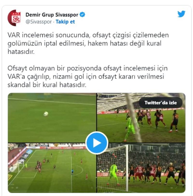 Sivasspor: “Hakem değil, kural hatasıdır”
