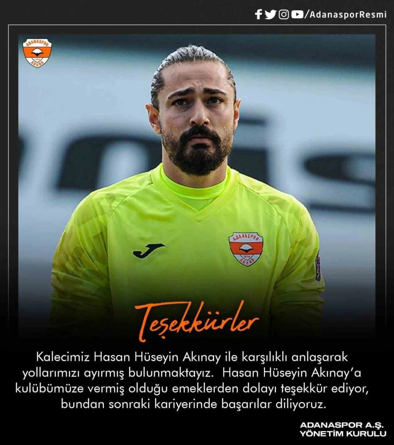 Adanaspor, kaleci Hasan Hüseyin Akınay ile yolları ayırdı
