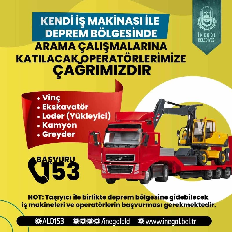 Operatör ve iş makinası sahiplerine yardım çağrısı
