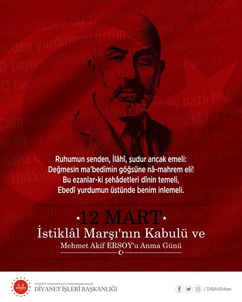 Başkan Erbaş’tan “İstiklal Marşı’nın Kabulü ve Mehmet Akif Ersoy’u Anma Günü” mesajı

