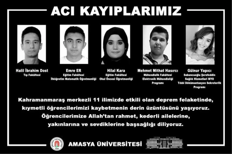 Amasya Üniversitesi depremde 5 öğrencisini kaybetti
