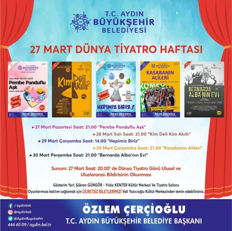 Aydın Büyükşehir Belediyesi Şehir Tiyatrosu ’Dünya Tiyatro Haftası’na özel program hazırladı
