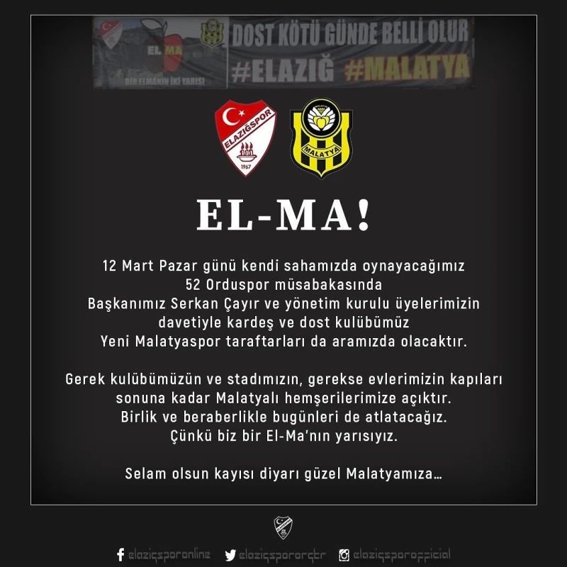 ES Elazığspor - Malatyaspor kardeşliği
