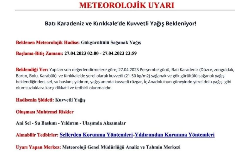 Meteoroloji’den Zonguldak için uyarı
