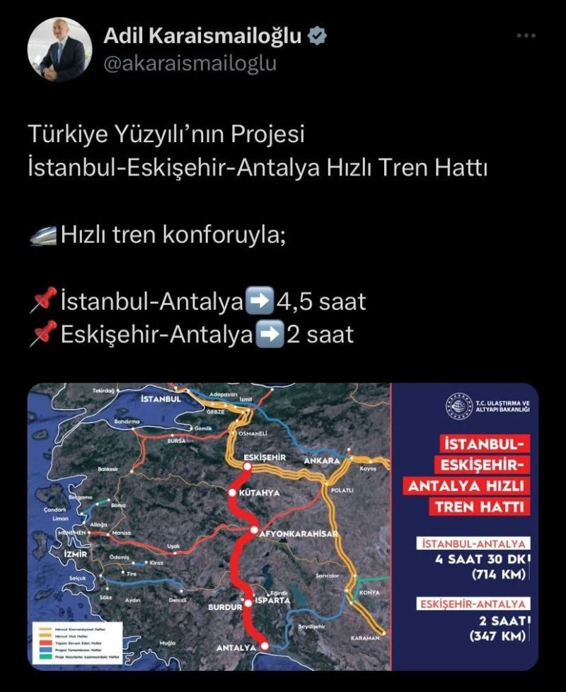 Eskişehir hızlı tren ile Antalya’ya bağlanacak
