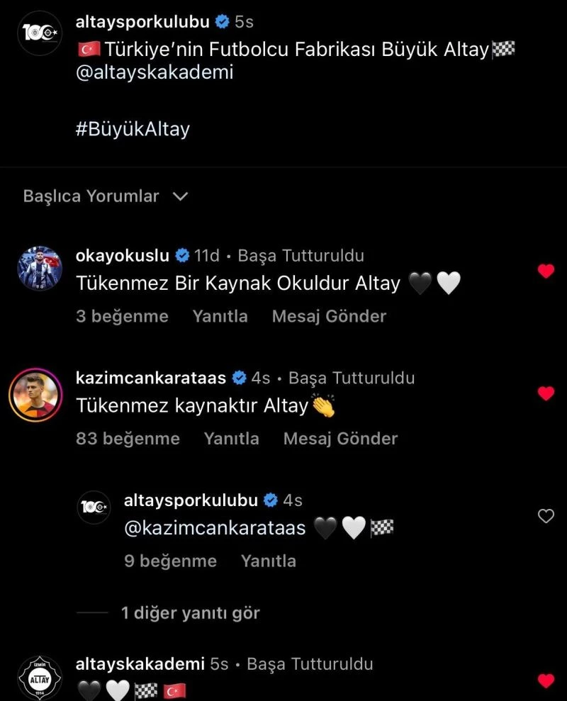Altay’ın paylaşımına akademi oyuncuları yanıt verdi
